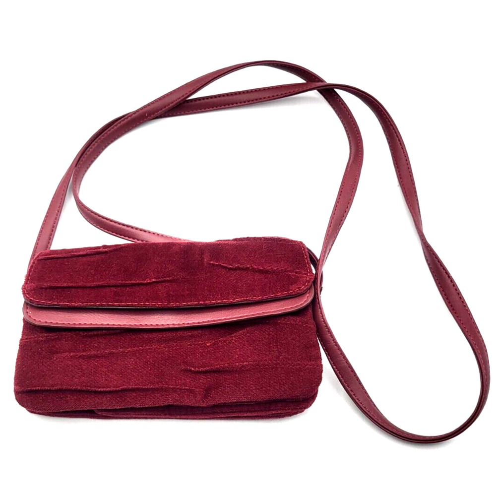 BAGGIT Red Velvet Crossbody Mini Purse Detachable Leather Strap 7x5x1.5"